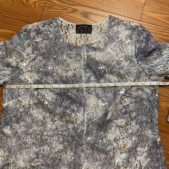 Alex Evenings women’s 3 pcs midi length lace / sequins gray skirt set size 1X - Picture 10 of 16